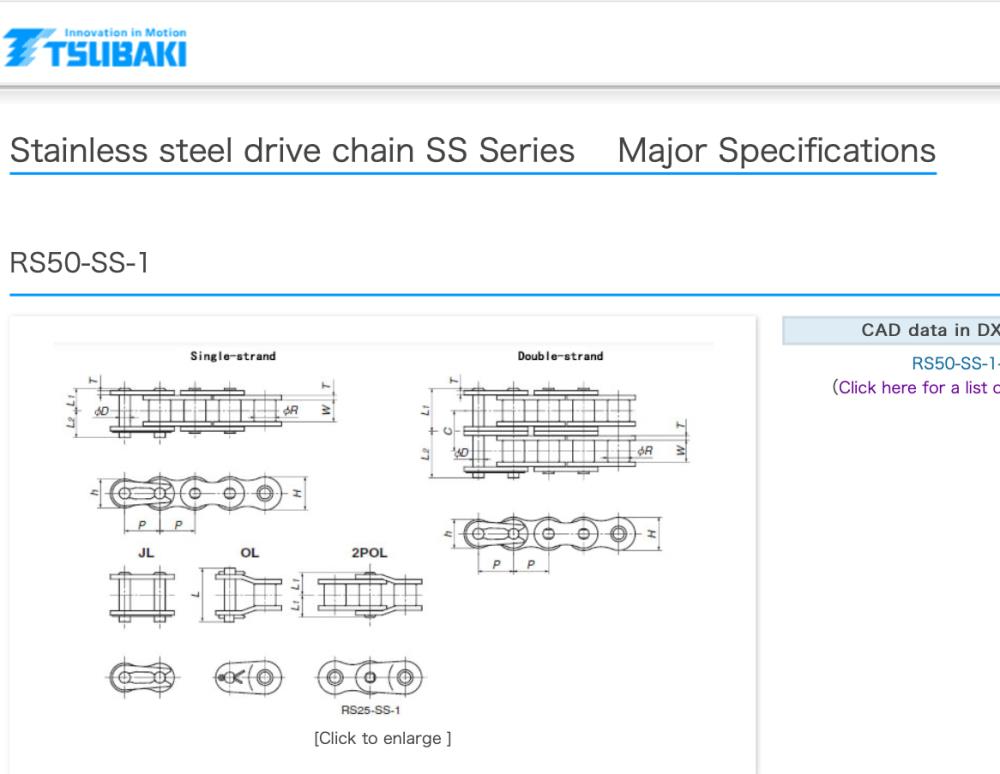 RS50-SS-1LA1 TSUBAKI  Stainless steel drive chain SS Seriest ( SUS304 specification ) 