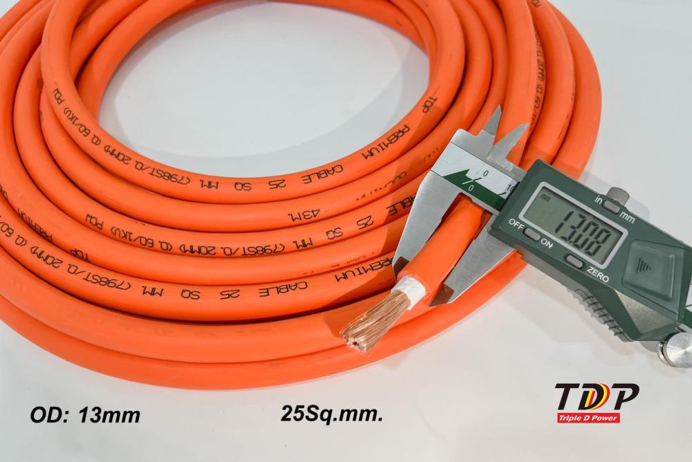 สายเชื่อม TDP PREMIUM CABLE ขนาด 25SQ.MM FULLY COPPER ทองแดงแท้ 100% Orange