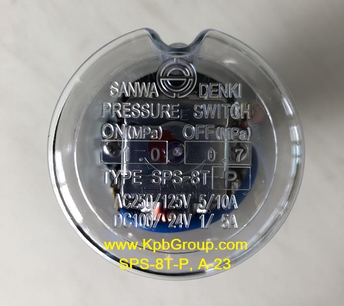 SANWA DENKI Pressure Switch SPS-8T-PA-23, ON/1.0MPa, OFF/0.7MPa, R3/8, Brass