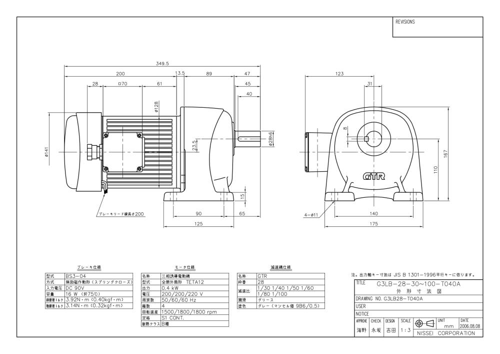 NISSEI Geared Motor G3LB-28-30 to 100-T040A Series,G3LB-28-30-T040A, G3LB-28-40-T040A, G3LB-28-50-T040A, G3LB-28-60-T040A, G3LB-28-80-T040A, G3LB-28-100-T040A, NISSEI, Geared Motor,NISSEI,Machinery and Process Equipment/Gears/Gearmotors