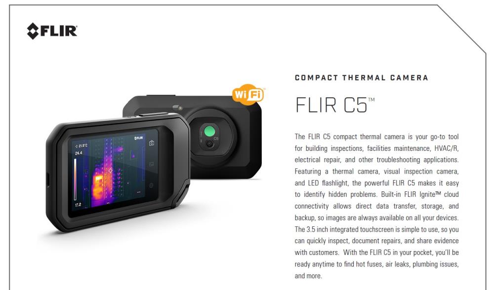 กล้องถ่ายภาพความร้อน (Compact Thermal Camera), Brand: FLIR, Model: FLIR C5,#ขาย #จำหน่าย #้กล้องถ่ายภาพความร้อน #thermal #thermalcamera #flir #flirc5 #thermalimagingcamera #eec #dealer #distributor #ตัวแทนจำหน่าย #engineer #tool #ช่าง #เครื่องมือ #โรงงาน #อุตสาหกรรม #สินค้าอุตสาหกรรม #นิคมอุตสาหกรรม #workicon #workicontech,,Instruments and Controls/Test Equipment