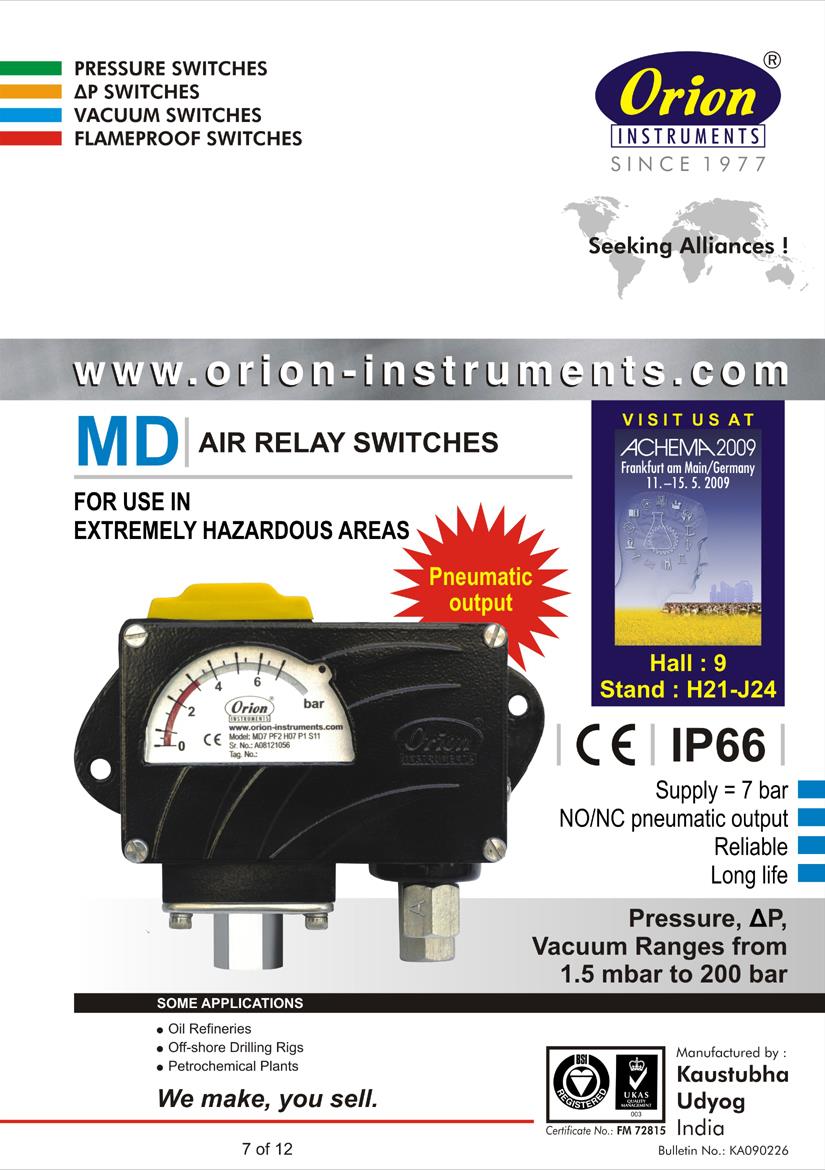 ORION INSTRUMENTS MD Series Pressure Switch
