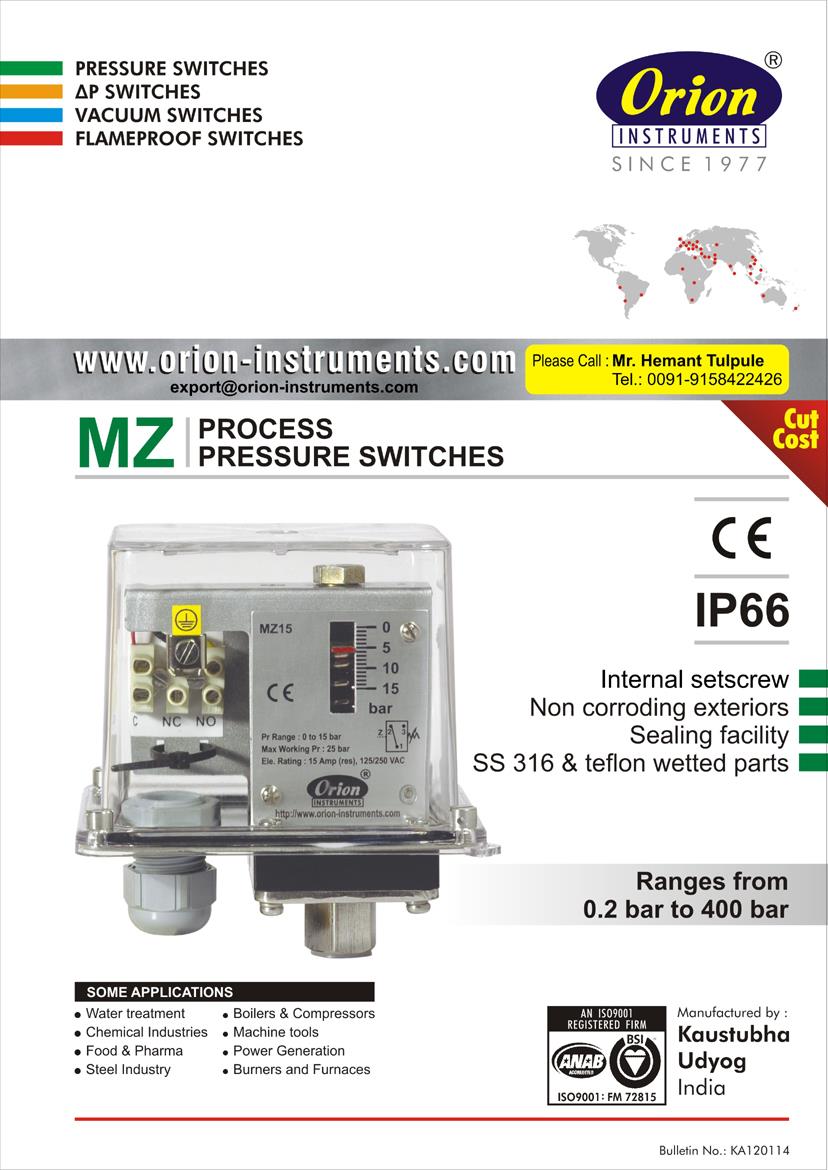 ORION INSTRUMENTS MZ Series Pressure Switch