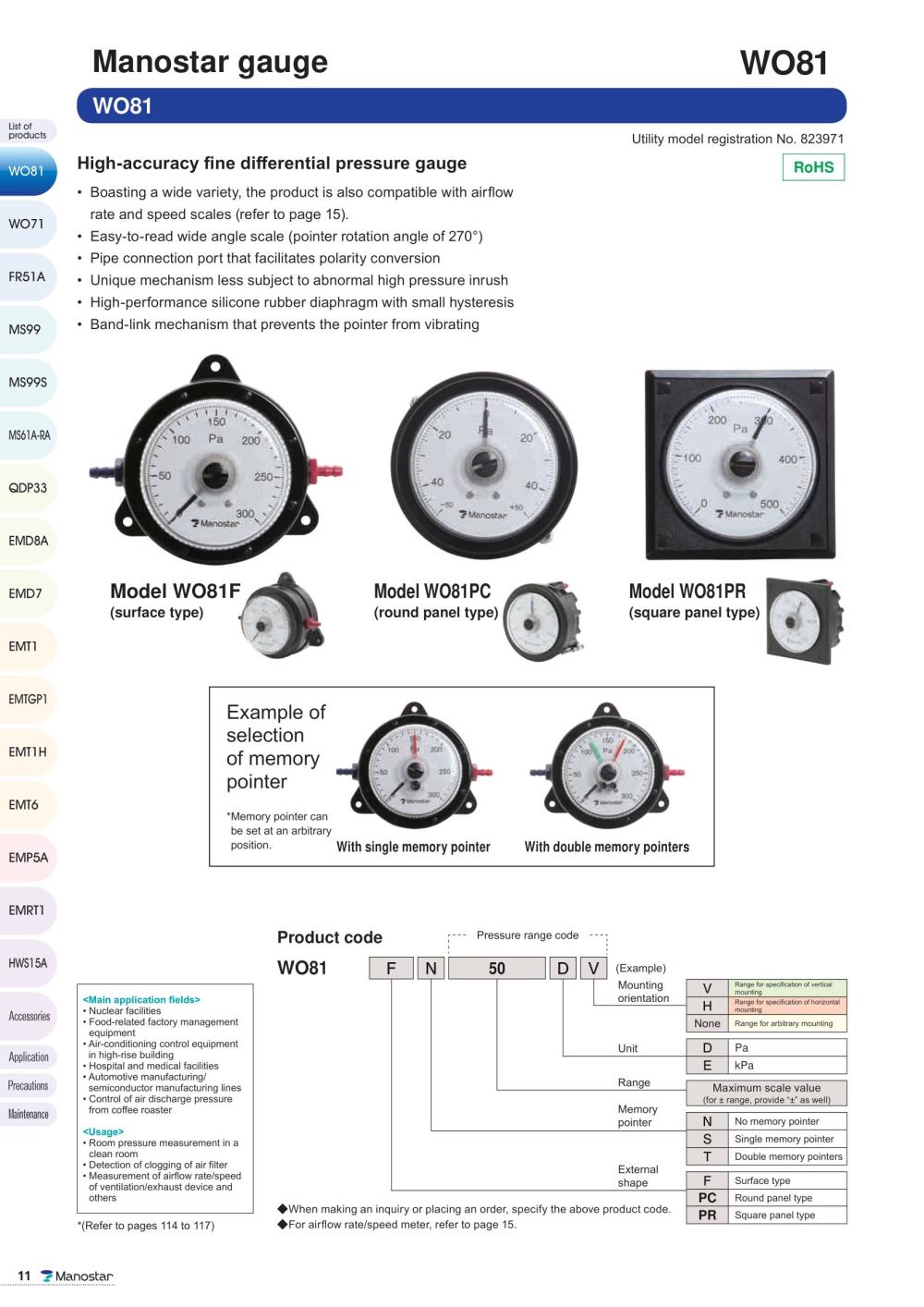 MANOSTAR Differential Pressure Gauge WO81FN Series