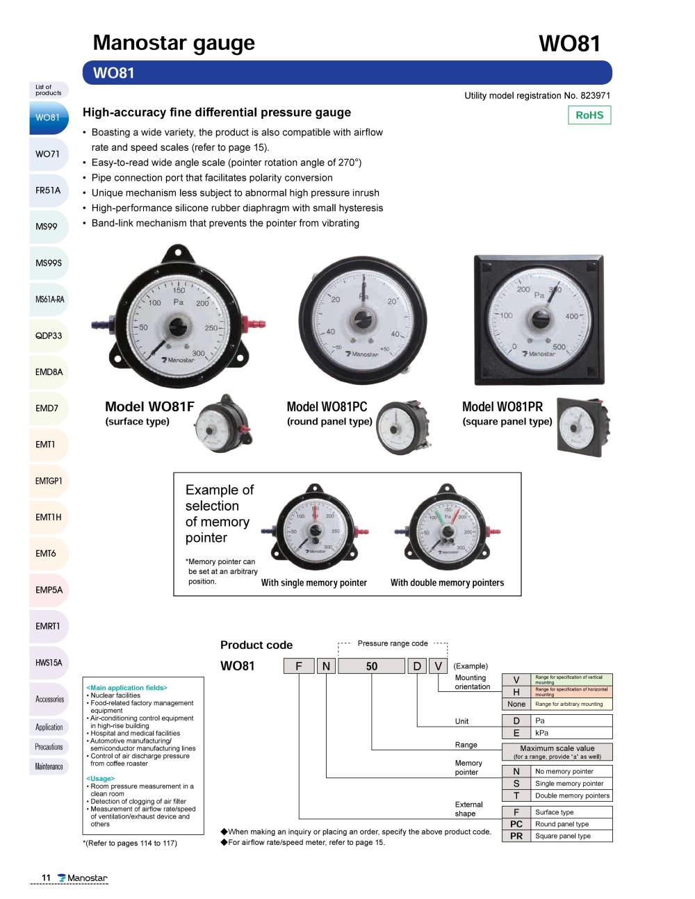 MANOSTAR Differential Pressure Gauge WO81FS Series