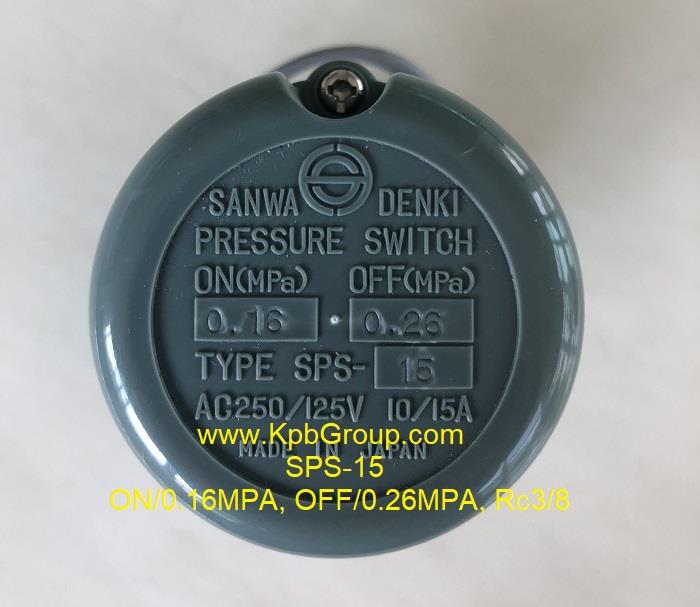 SANWA DENKI Pressure Switch SPS-15, ON/0.16MPA, OFF/0.26MPA, Rc3/8, ZDC2