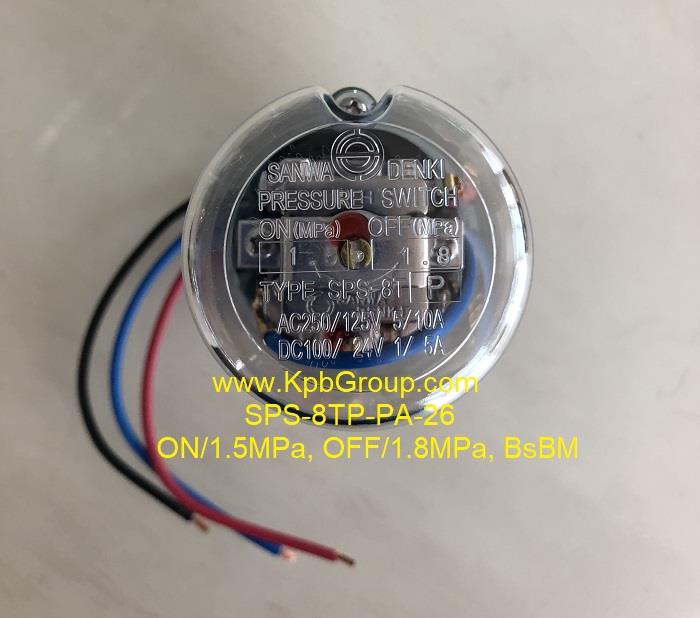 SANWA DENKI Pressure Switch SPS-8TP-PA-26, ON/1.5MPa, OFF/1.8MPa, BsBM