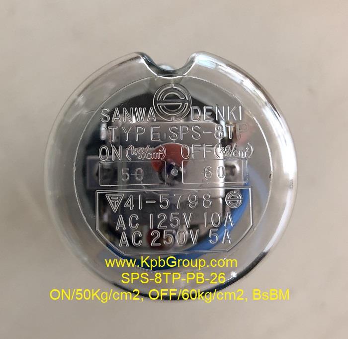 SANWA DENKI Pressure Switch SPS-8TP-PB-26, ON/50kg/cm2, OFF/60kg/cm2, BsBM