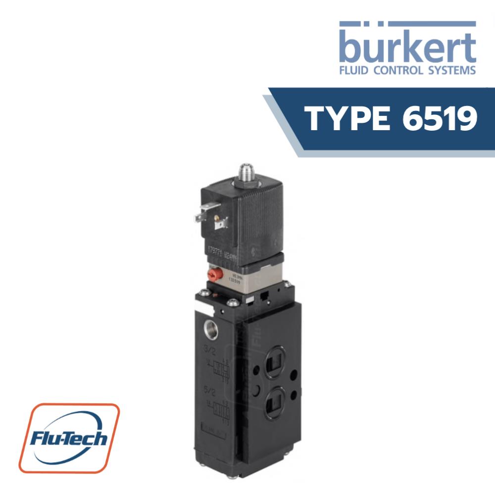 Servo-assisted 3/2, 5/2 or 5/3-way solenoid valve for pneumatics Type 6519 