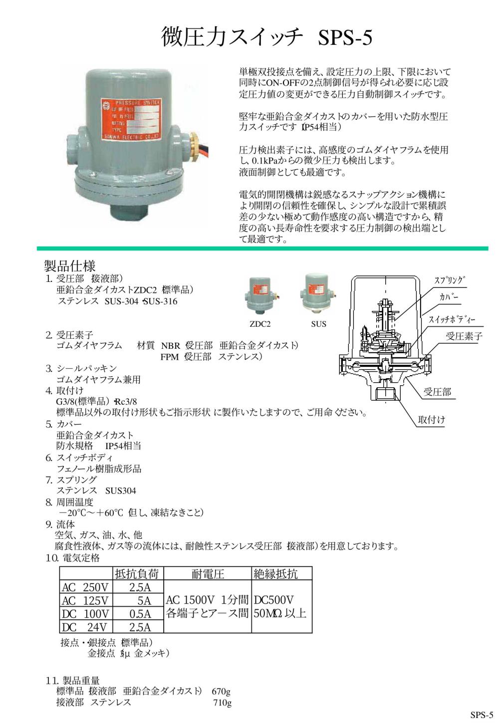 SANWA DENKI Pressure Switch SPS-5 Series