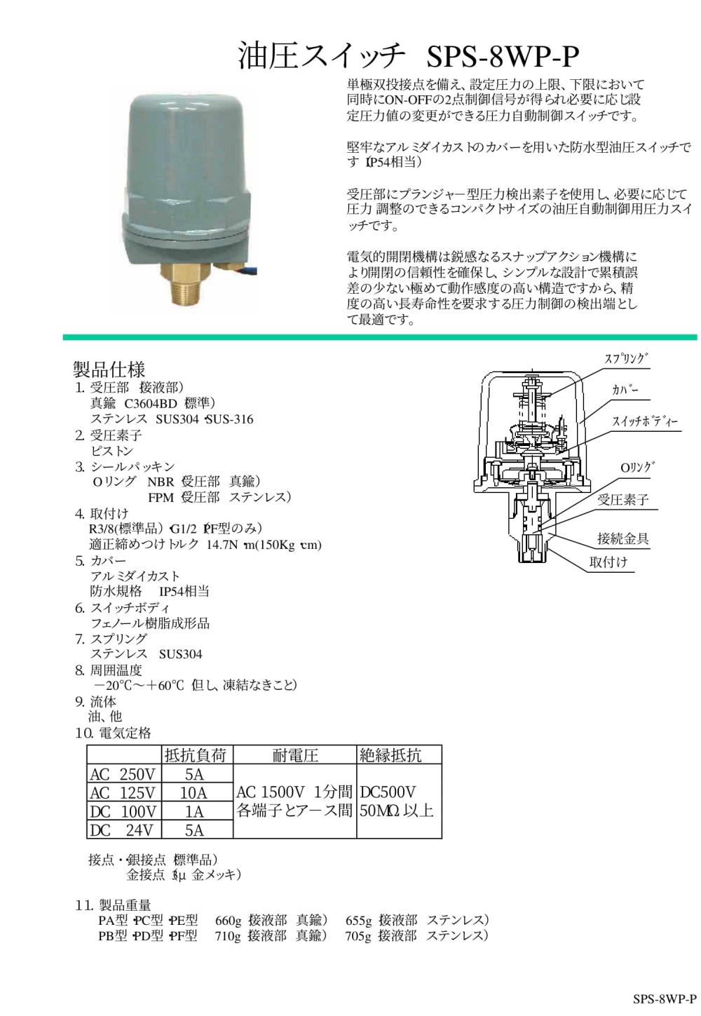SANWA DENKI Pressure Switch SPS-8WP-PA Series
