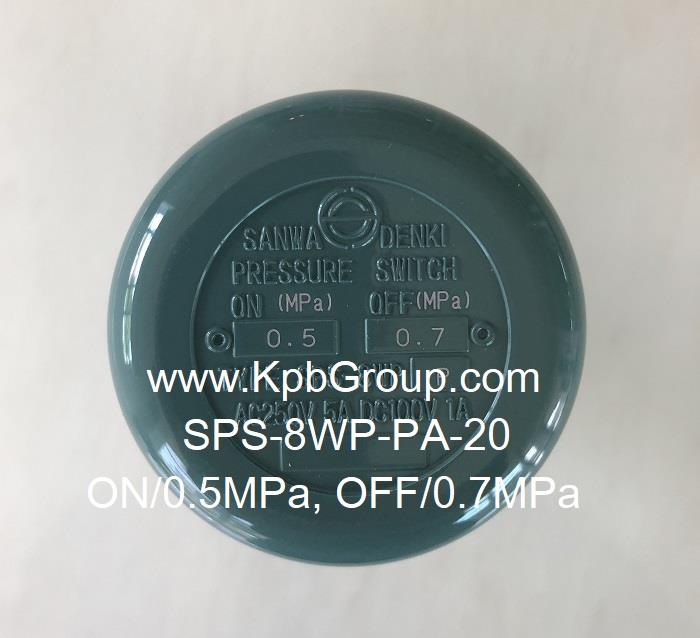 SANWA DENKI Pressure Switch SPS-8WP-PA-20, ON/0.5MPa, OFF/0.7MPa, Brass