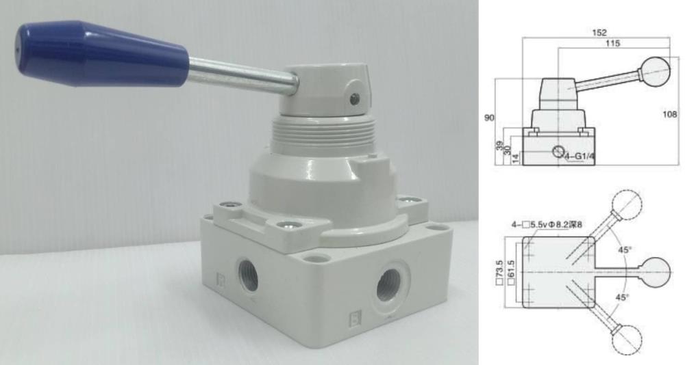 M432-15 Semax(EMC) Hand valve size 1/2" แฮนด์วาล์ว แบบ 4/3" Center Block บล็อคกลาง pressure 0-10bar(kg/cm2) 150psi