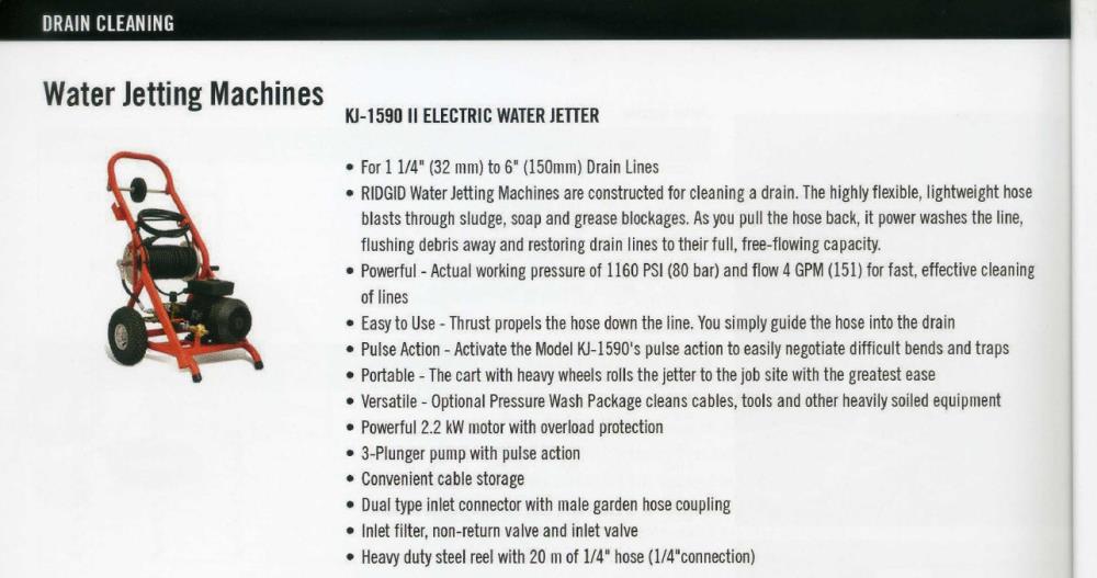 Electric Water Jetter, Brand: Ridgid