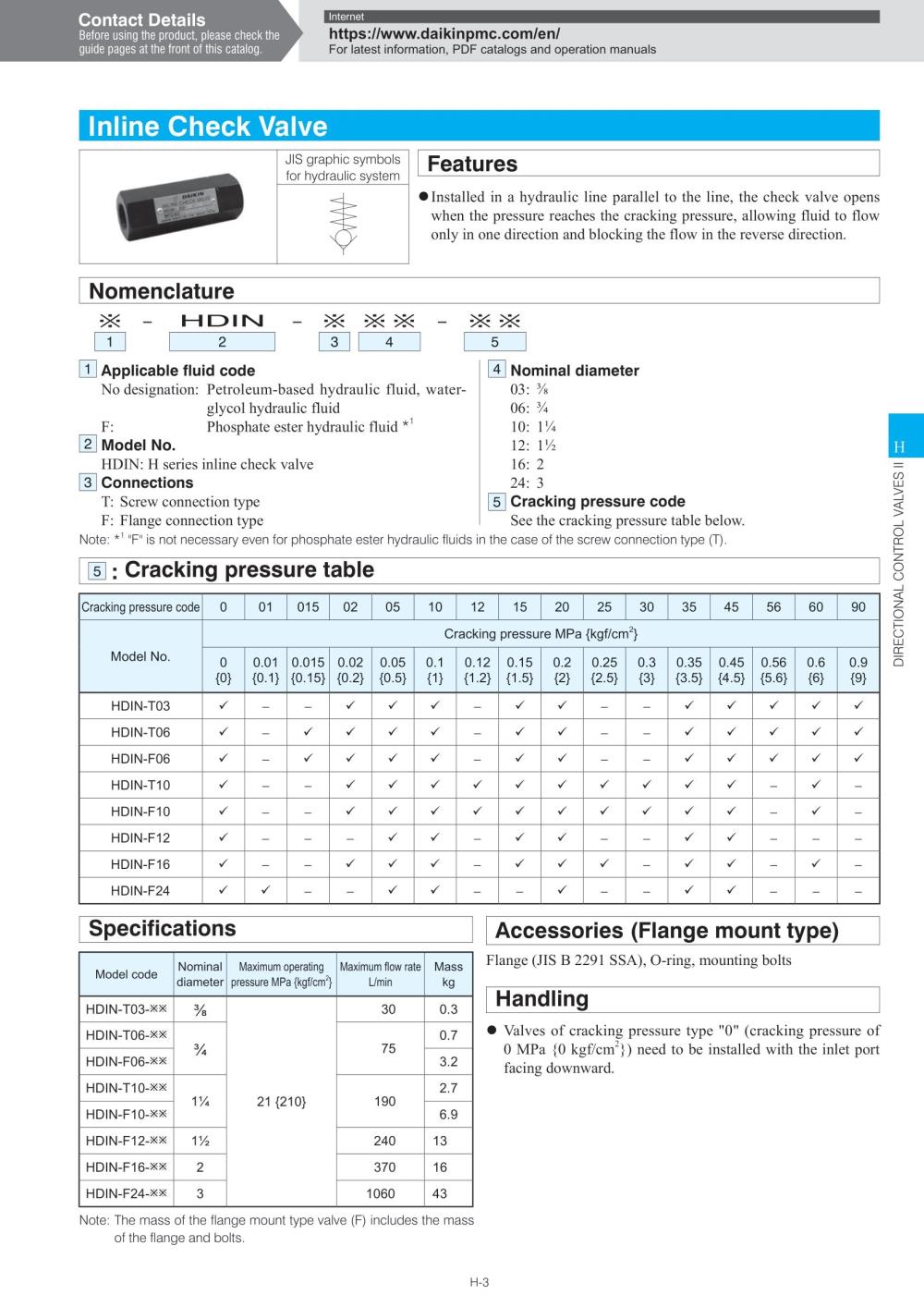 DAIKIN Inline Check Valve HDIN-F16 Series