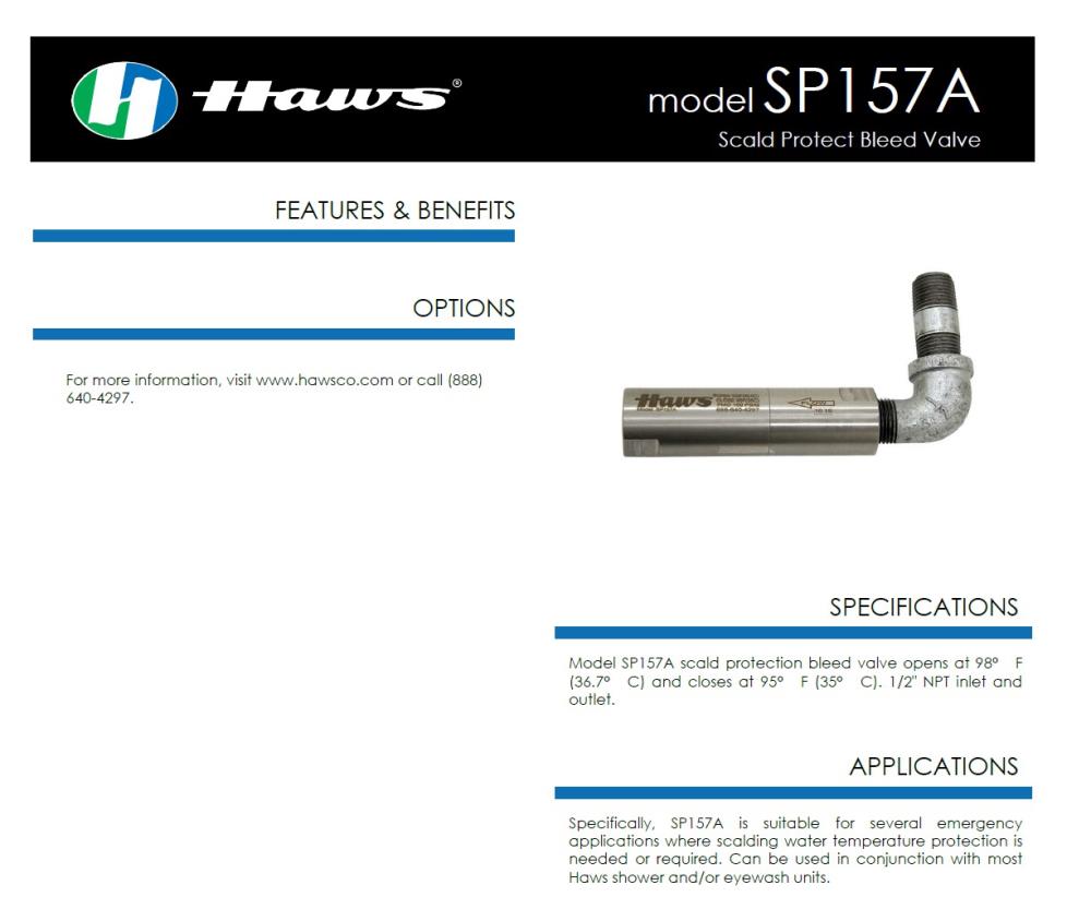 Scald Protect Bleed Valve, Brand: Haws (USA), Model: SP157A