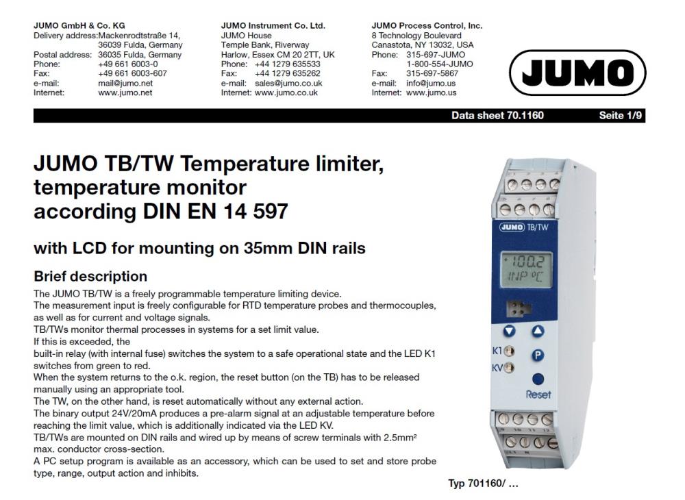 JUMO TB/TW Temperature Limiter, Temperature Monitor as per DIN EN 14 597 (ขายส่งจำนวนมาก),#ขาย #JUMO #jumotb #jumotw #temperaturelimiter #temperaturemonitor #dinen14597 #jumotb/tw #อุตสาหกรรม #eec #power #ตัวแทนจำหน่าย #dealer #distributor #energy #construction #รับเหมา #ก่อสร้าง #นิคมอุตสาหกรรม #สินค้าอุตสาหกรรม #workicon #workicontech,,Instruments and Controls/Monitors