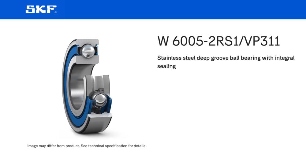 W 6005-2RS1/VP311 Stainless steel deep groove ball bearing with integral sealing