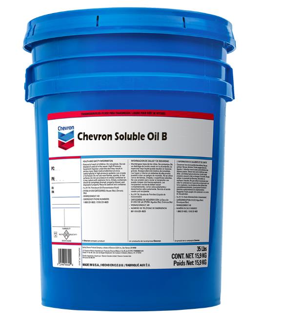 Chevron Soluble Oil B Used broadly in machine shops as a multifunctional cutting fluid. Primarily formulated to cool and lubricate the contact point of the tool and the work piece, with good rust protection for steel work.,Chevron Soluble Oil B,Chevron,Hardware and Consumable/Industrial Oil and Lube