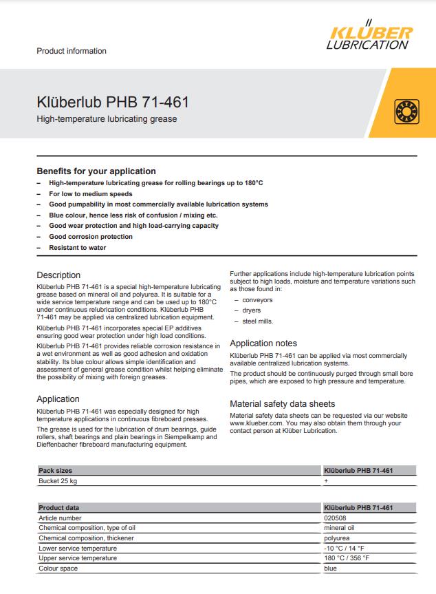 Kluberlub  PHB 71 - 461  High-temperature lubricating grease