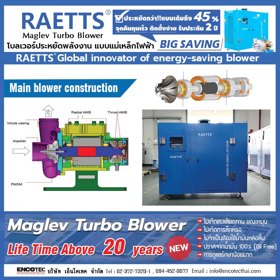 RAETTS Turbo Blower โบลเวอร์ ประหยัดพลังงาน งานเติมอากาศบ่อบำบัดน้ำเสีย 