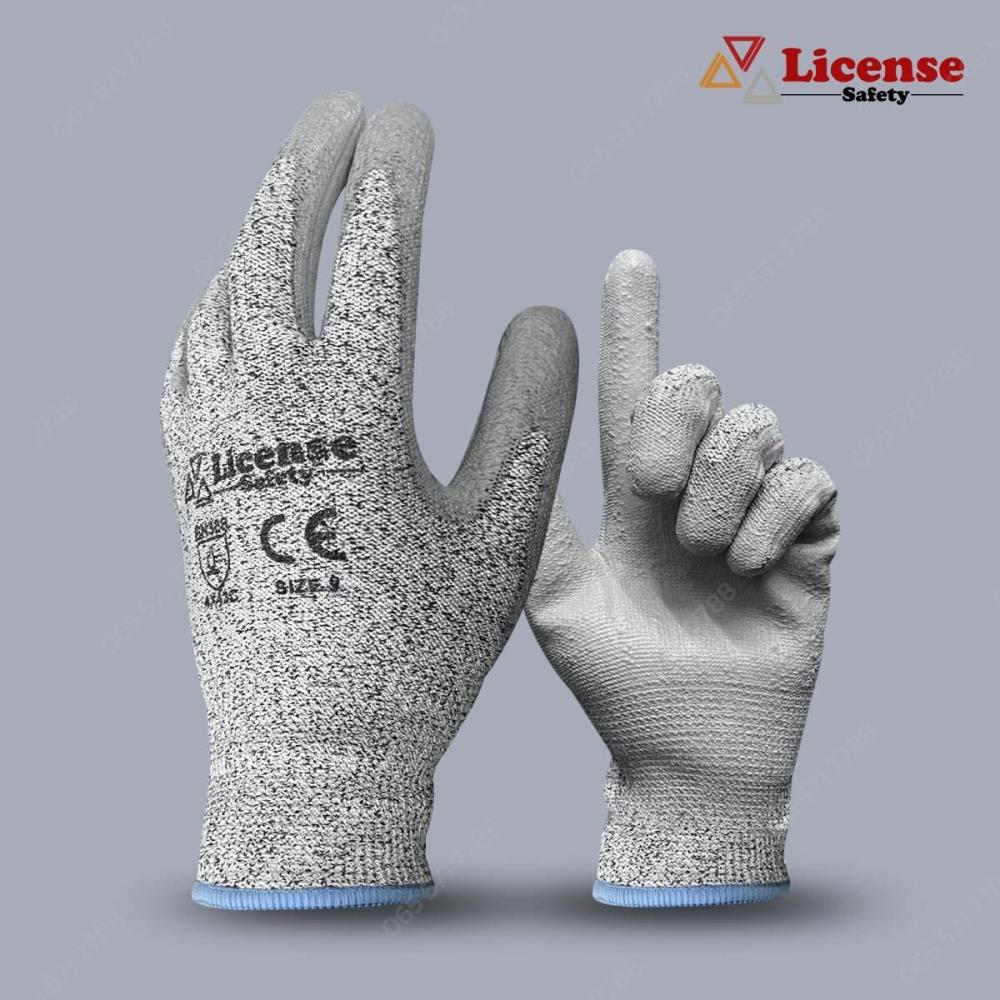 ถุงมือกันบาดระดับ5 ฝ่ามือเคลือบPUสีเทา Dinema gloves cut resistant level 5 PU coated palm