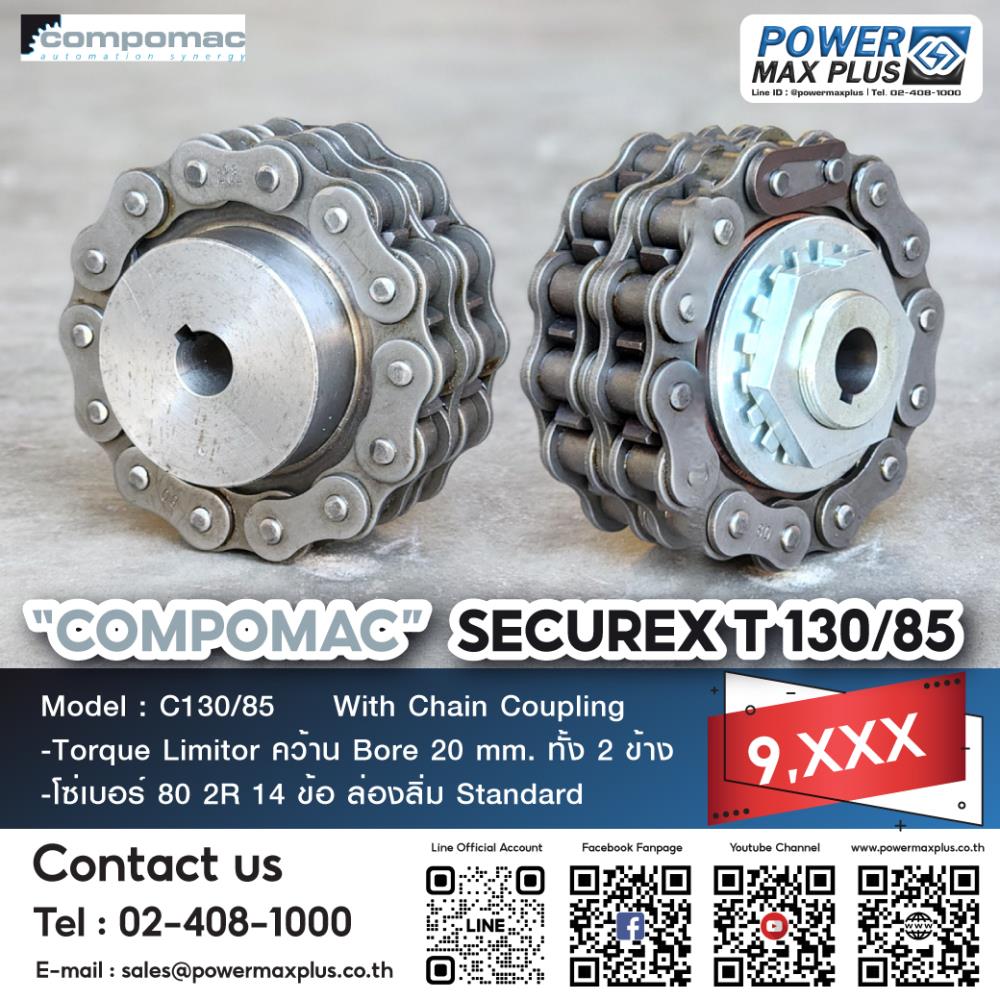"COMPOMAC" SECUREX T130/85 Torque Limitor Bore 20,chain coupling,ยอยโซ่,คัปปลิ้งโซ่,Torque Limitor,COMPOMAC,Machinery and Process Equipment/Gears/Sprockets