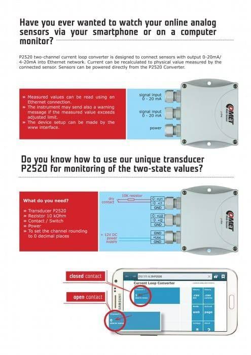 P2520เครื่องวัดอุณหภูมิ Duo ส่งสัญญาณ 4-20mA สามารถรับสัญญาณได้ทั้ง Ethernet และ WiFi