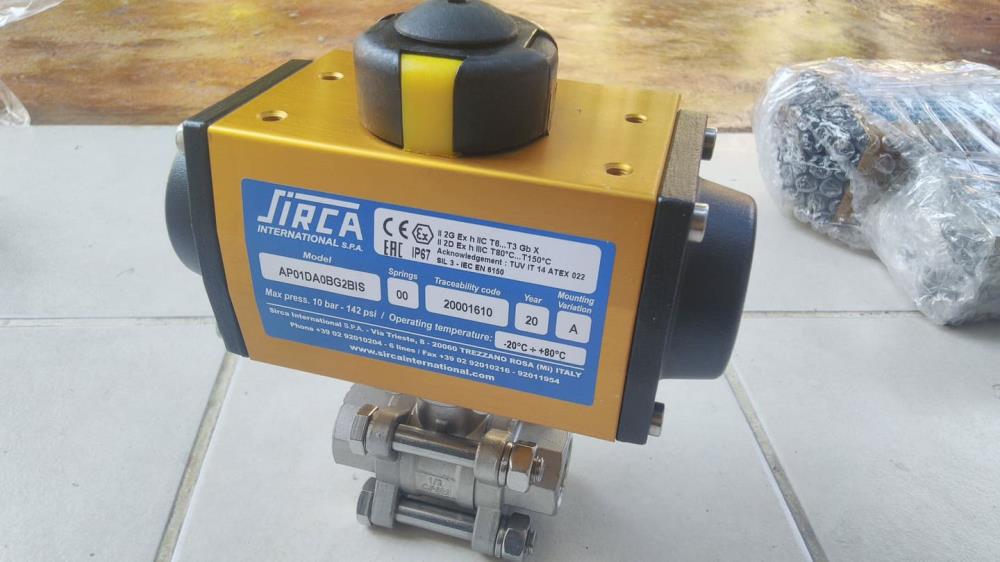 AP01-DA Sirca actuator หัวขับลม ใช้กับ Ball valve size 1" pressure 0-16bar control 0-10bar เปิด-ปิด น้ำ น้ำมัน กากอาหาร น้ำจิ้ม ก้อนปุ๋ย ต่างๆ ส่งฟรี