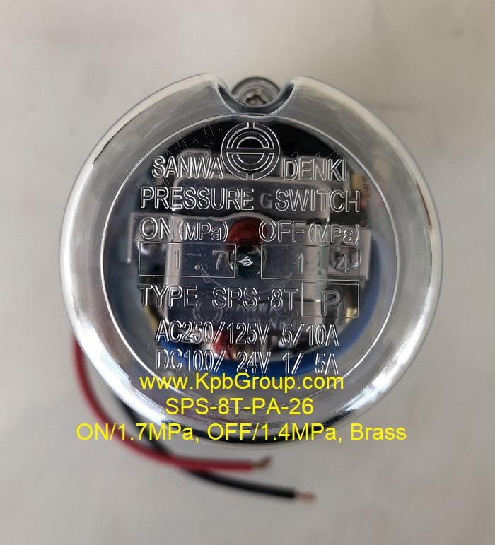 SANWA DENKI Pressure Switch SPS-8T-PA-26, ON/1.7MPa, OFF/1.4MPa, R3/8, Brass
