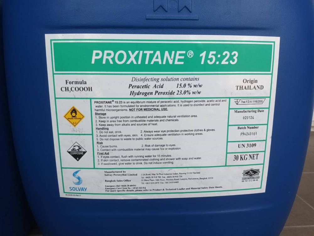 Proxitane 1523 (15% Peracetic Acid)  Antimicrobial and Sanitization Applications สารฆ่าเชื้อ เปอร์อะซิติกแอซิด,peracetic acid, disinfectant, สารฆ่าเชื้อ, เปอร์อะซิติกแอซิด, Proxitane1523,Proxitane 1523 (15% Peracetic Acid)  Antimicrobial and Sanitization Applications สารฆ่าเชื้อ เปอร์อะซิติกแอซิด,Chemicals/Acids/Acetic Acid