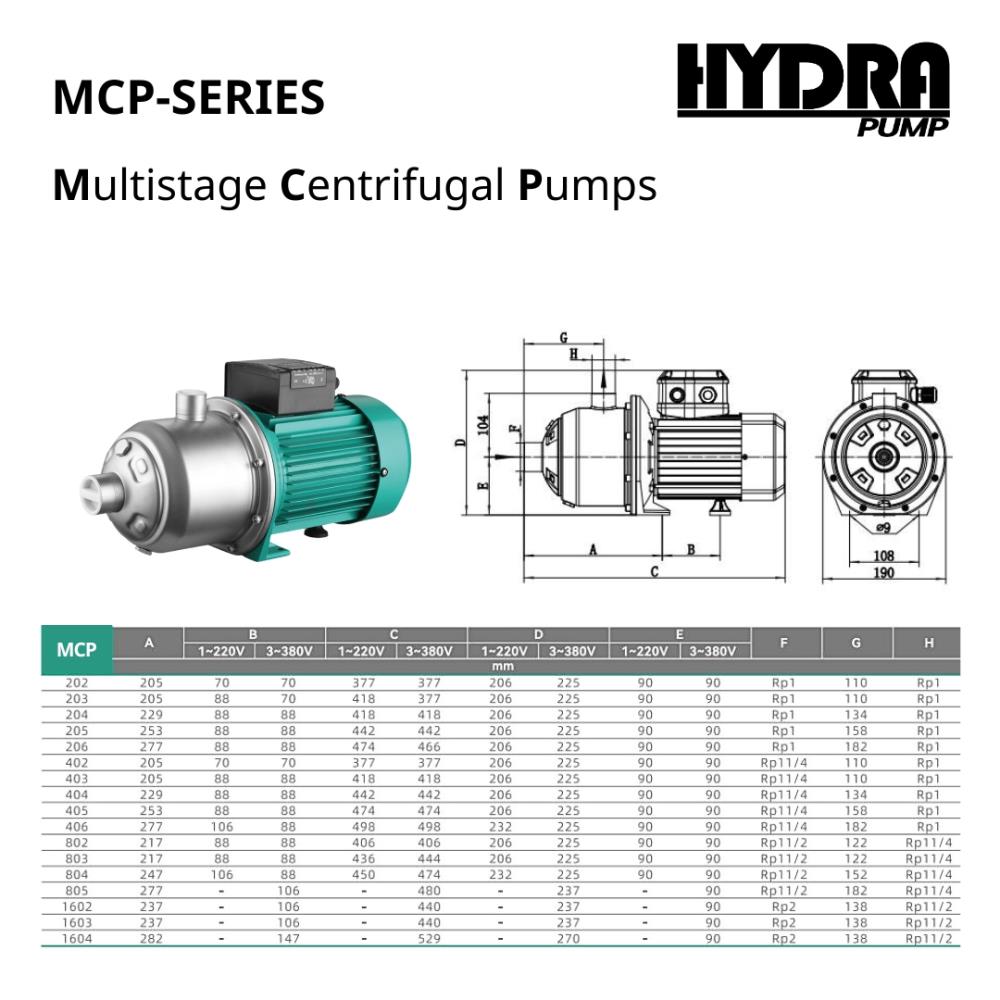 ปั๊มน้ำ MPC Series Hydra Pump (Multistage Centrifugal Pumps) - Horizontal Type