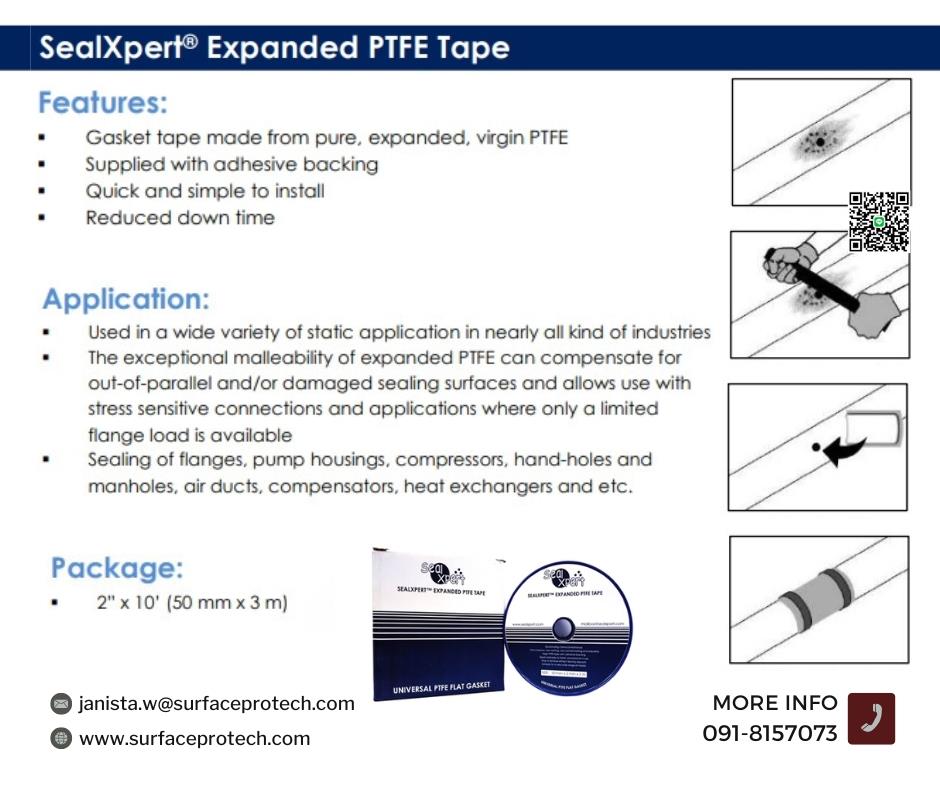 EXPANDED PTFE TAPE เทป PTFE (มีกาวในตัว)สำหรับท่อหรือถัง อุดซ่อมทนสารเคมีและความร้อนสูง 260C-ติดต่อฝ่ายขาย(ไอซ์)0918157073ค่ะ ,แคลมป์พิเศษรัดท่อเคมีรั่ว, แคลมป์รัดท่อที่มีความร้อนสูง260C, เทปซ่อมท่อเคมี, วัสดุซ่อมงานท่อแตกทนความร้อนสูง260c, วัสดุซ่อมท่อเคมีรั่ว, วัสดุซ่อมท่อที่มีความร้อนสูง, วัสดุซ่อมท่อเคมี, วัสดุซ่อมท่อความร้อนสูง260 C, เทปทนเคมีสูง, เทปทนกรดแก่ , เทปทนด่างแก่ , เทปทนเคมีทนความร้อนสูง ,SealXpert,Industrial Services/Repair and Maintenance