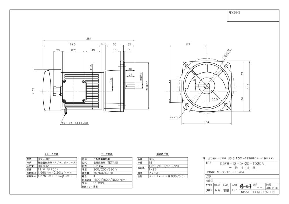 NISSEI Geared Motor G3FB-18-5 to 25-T020A Series,G3FB-18-5-T020A, G3FB-18-10-T020A, G3FB-18-15-T020A, G3FB-18-20-T020A, G3FB-18-25-T020A, NISSEI, Geared Motor,NISSEI,Machinery and Process Equipment/Gears/Gearmotors