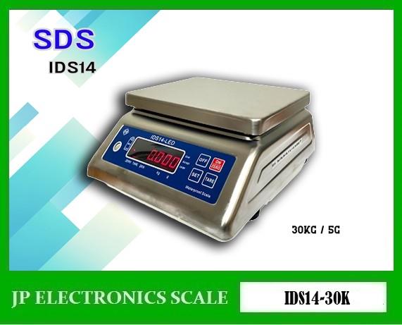 ตาชั่งกันน้ำ 30กิโลกรัม พิกัดน้ำหนัก 30kg ความละเอียด 5g ยี่ห้อ SDS รุ่น IDS14-30K