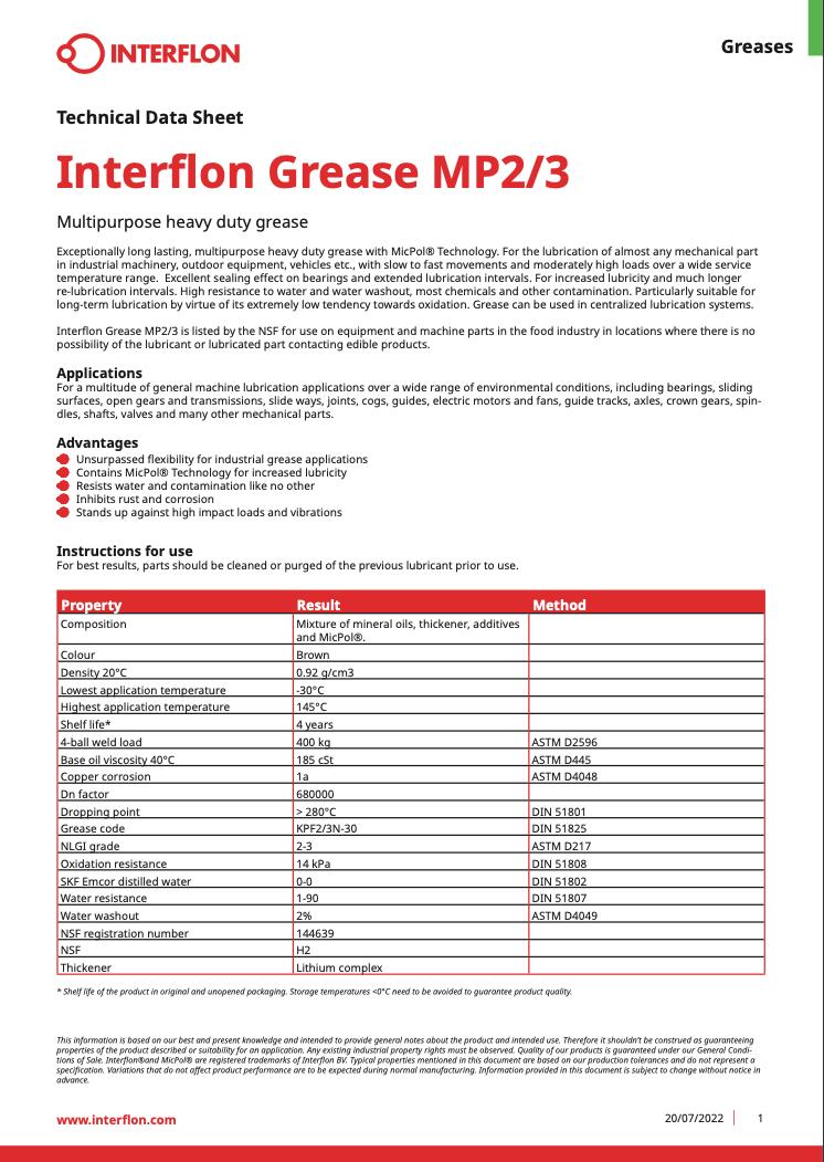 จารบี Interflon Grease MP 2/3 MicPol ( food certified )