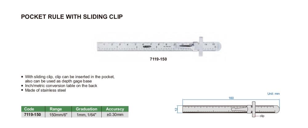 POCKET RULE WITH SLIDING CLIP  CODE : 7119-150