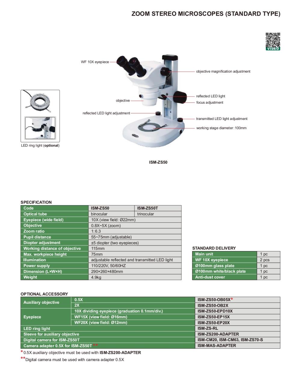 ZOOM STEREO MICROSCOPE  CODE : ISM-ZS50