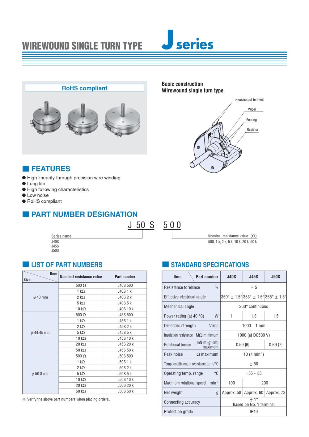 NIDEC Potentiometer J45S Series