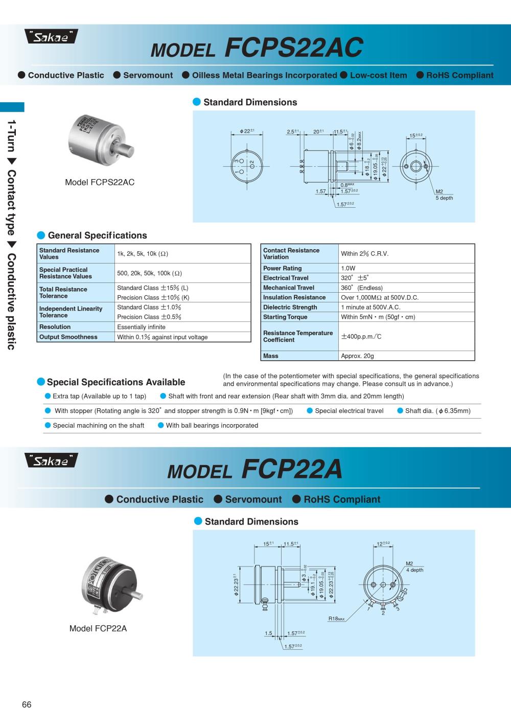 SAKAE Potentiometer FCPS22AC Series
